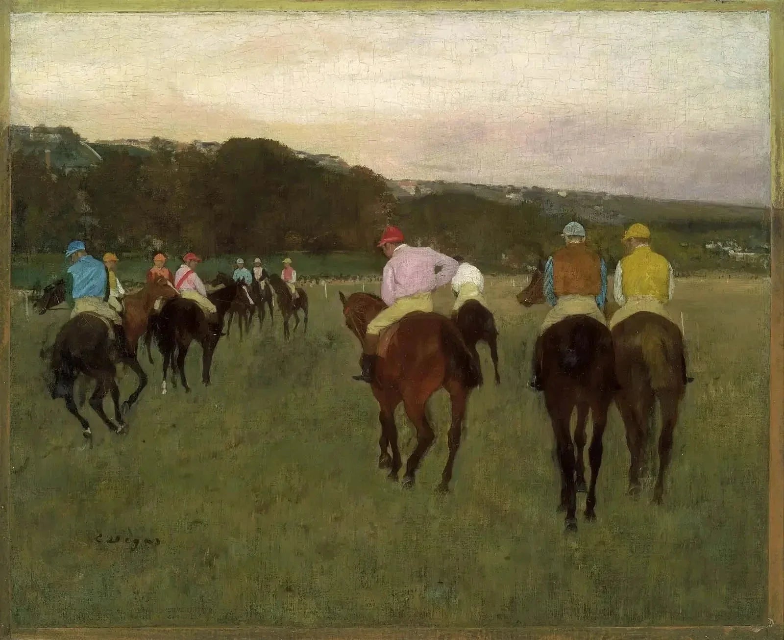 Chevaux de course à Longchamp par Edgar Degas – reproduction peinture à l’huile sur toile