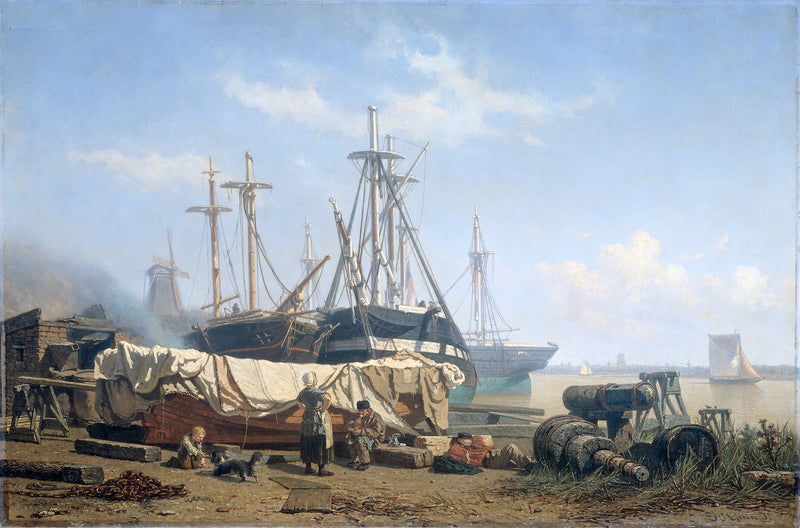 Déjeuner dans un chantier naval sur la Meuse - Johan Conrad Greive