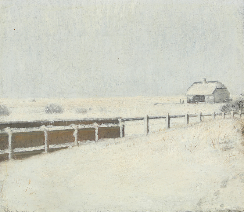 Zäune und ein Chalet unter dem Schnee in Skagen. – Michael Peter Ancher