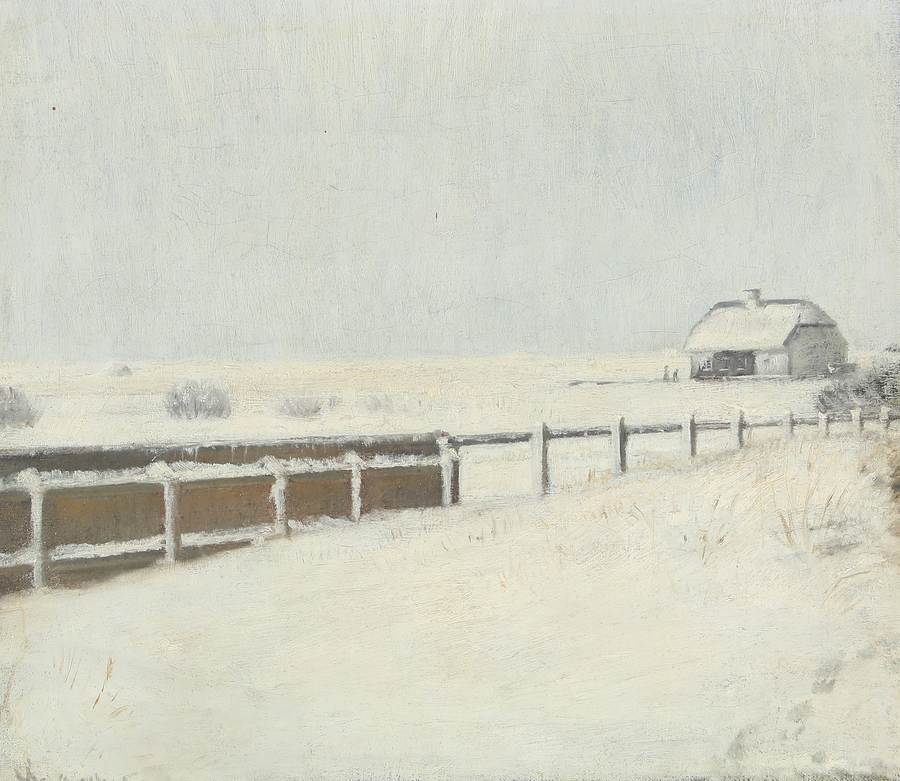 Zäune und ein Chalet unter dem Schnee in Skagen. – Michael Peter Ancher
