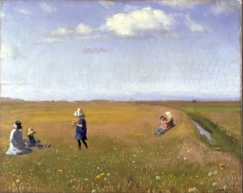 Kinder und junge Mädchen pflücken Blumen auf einem Feld nördlich von Skagen – Michael Peter Ancher