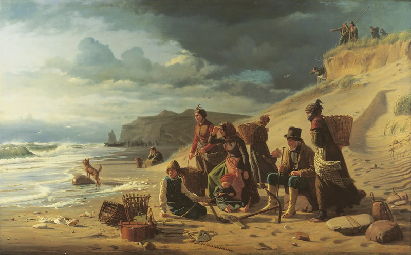 Familien von Fischern warten auf ihre Rückkehr bei Annäherung eines Sturms. Von der Westküste Jütlands. - Carl Heinrich Bloch
