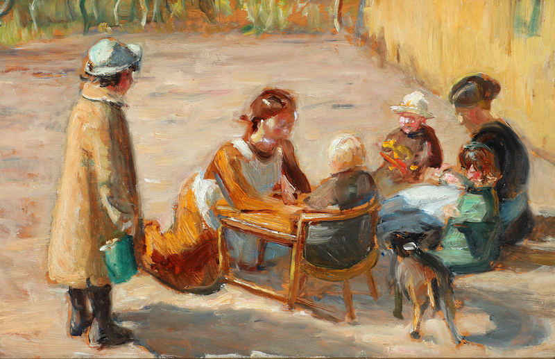 Frauen und Kinder in einem sonnigen Innenhof. – Michael Peter Ancher