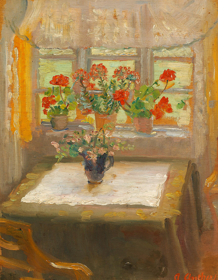 Blumen im Nordfenster des kleinen Wohnzimmers. – Anna Ancher