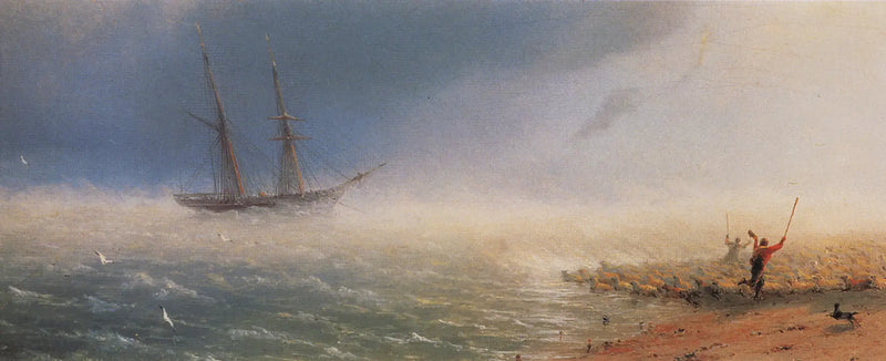 Schafe, die vom Sturm im Meer getrieben werden. - Ivan Aïvazovski