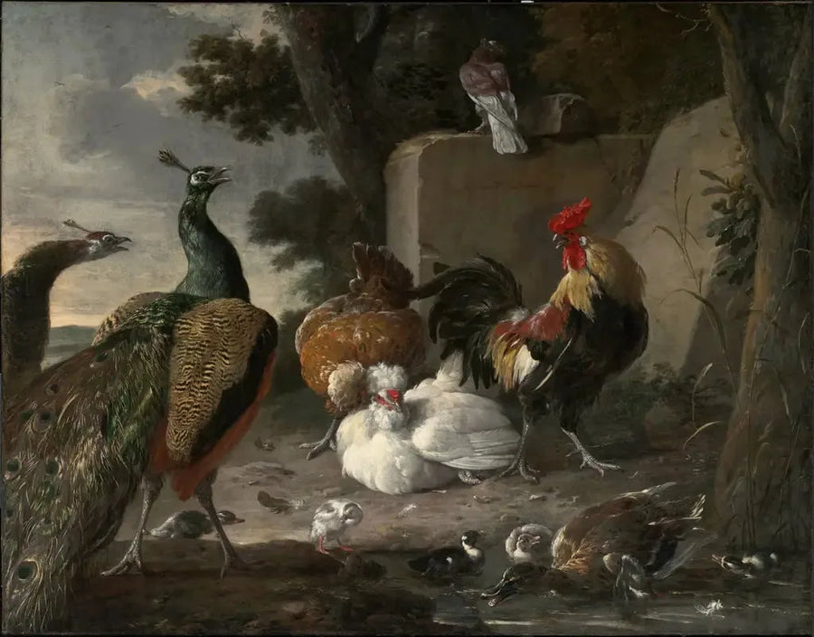Pfauen in Gesellschaft des Hühnerstalls - Melchior de Hondecoeter