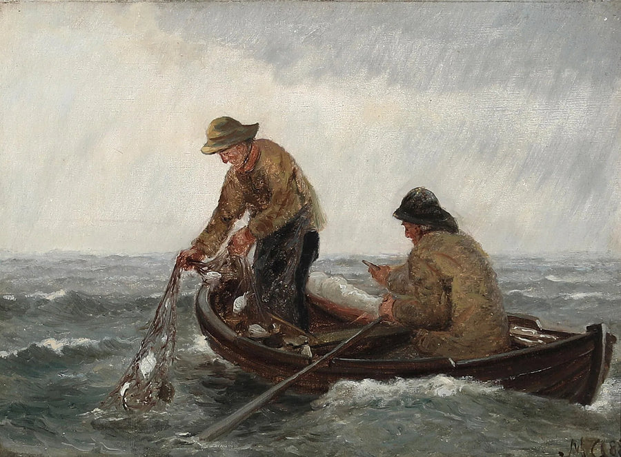 Fischer holen in einem Schlauchboot ihre Netze ein. – Michael Peter Ancher