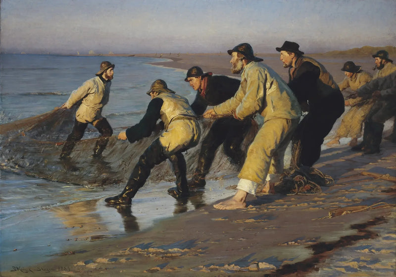 Fischer ziehen ihre Netze am Nordstrand von Skagen ein. Spätnachmittag. - Peder Severin Krøyer