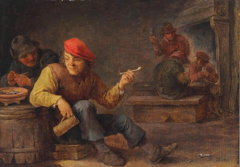 Des rustres trinken und rauchen in einer Gaststätte - David Teniers der Jüngere
