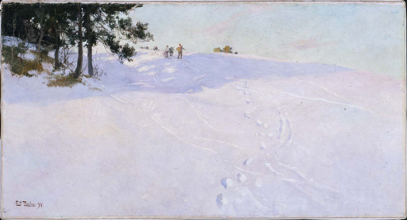 Skifahrer auf einem schneebedeckten Hügel – Frits Thaulow