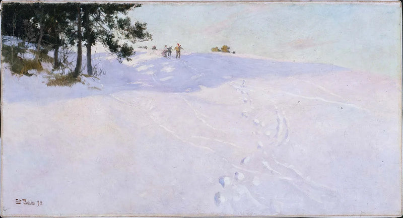 Skifahrer auf einem schneebedeckten Hügel – Frits Thaulow