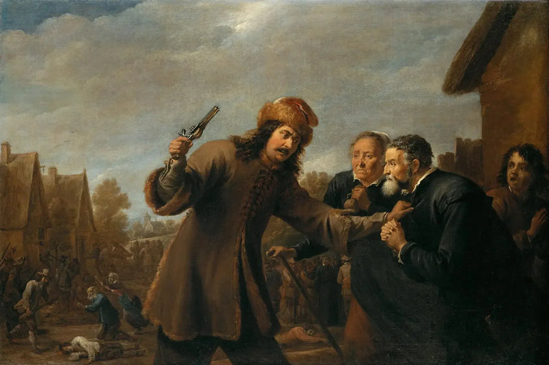 Soldaten greifen ein Dorf an - David Teniers der Jüngere
