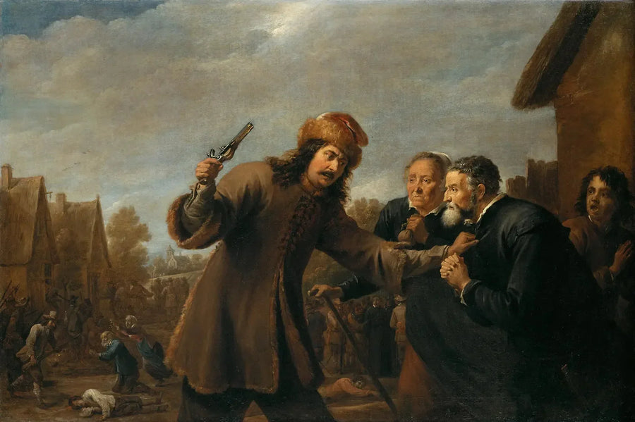 Soldaten greifen ein Dorf an - David Teniers der Jüngere