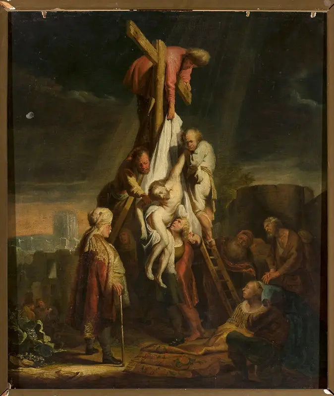 Descente de la Croix (Matthieu 27:58–59 ; Marc 15:45–46 ; Luc 23:52–53 ; Jean 19:38) - Rembrandt image 1 reproduction de peinture à l’huile