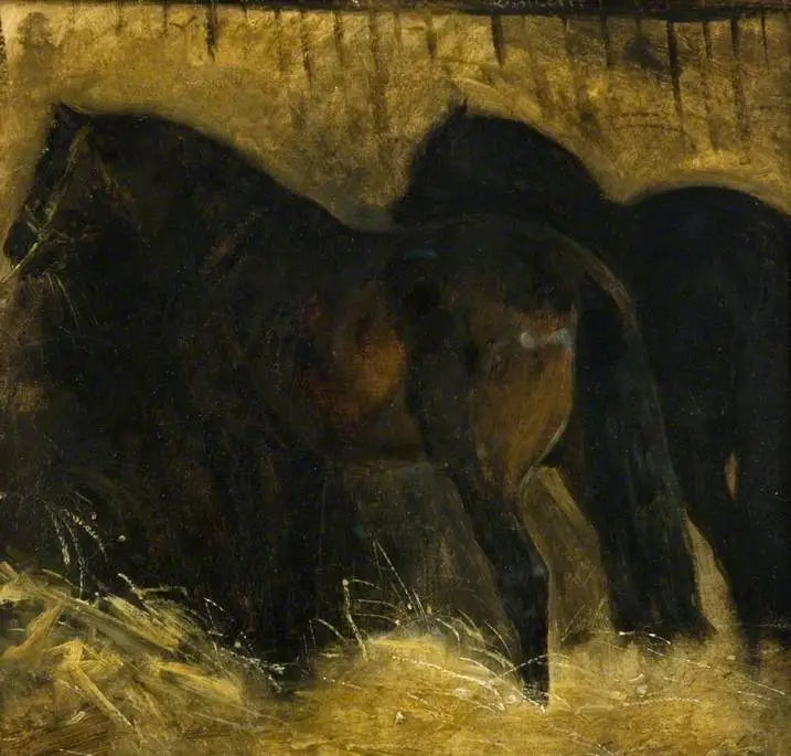 Zwei braune Pferde in einem Stall - Théodore Géricault