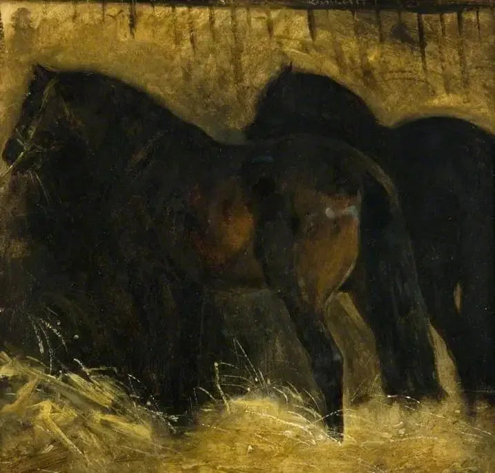 Zwei braune Pferde in einem Stall - Théodore Géricault