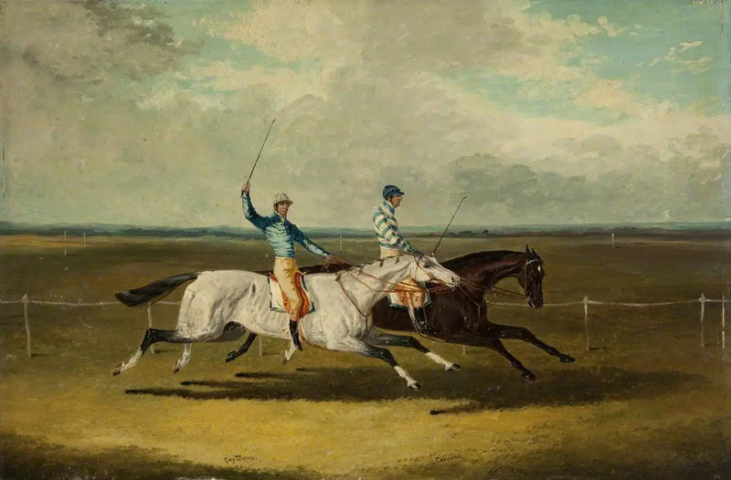 Zwei Rennpferde – « Grey Momus » und « Caravan » – Rennen - John Frederick Herring, Sr.