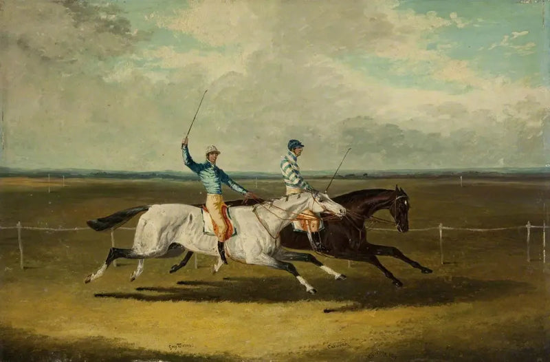 Zwei Rennpferde – « Grey Momus » und « Caravan » – Rennen - John Frederick Herring, Sr.