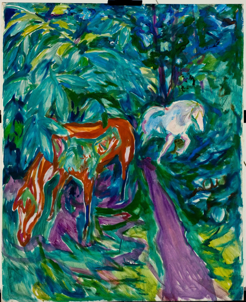 Zwei Pferde im Wald - Edvard Munch