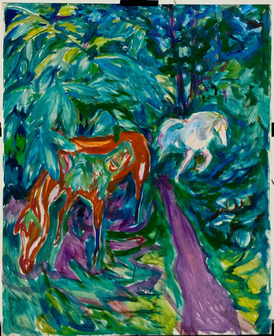 Zwei Pferde im Wald - Edvard Munch