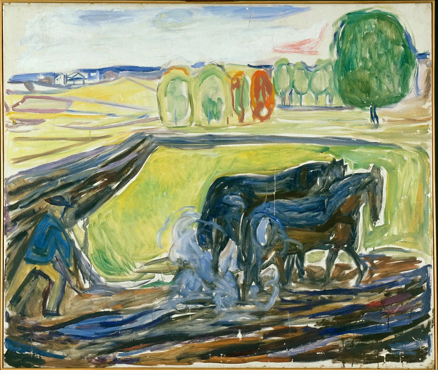 Zwei schwarze Pferde bei der Arbeit - Edvard Munch