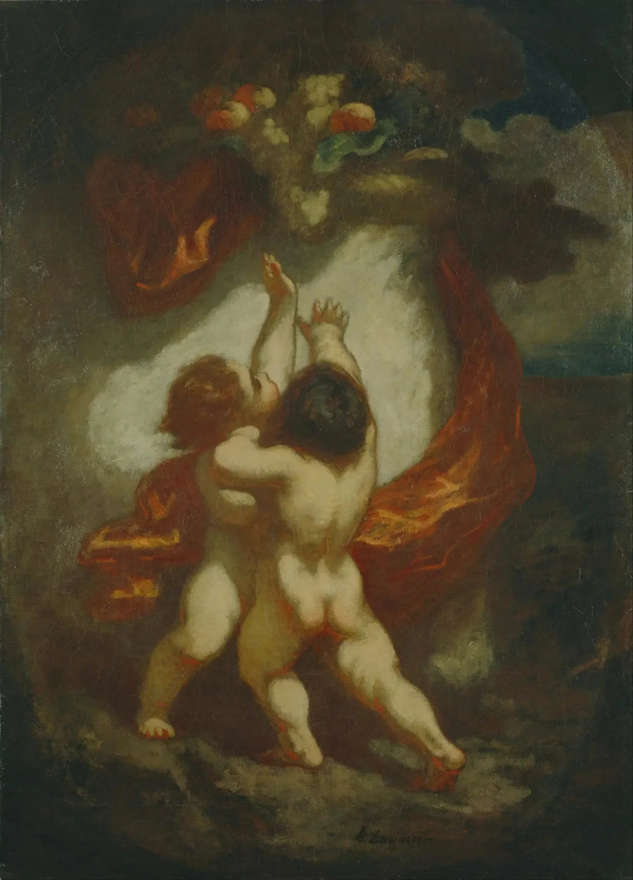 Zwei Kinder, die nach Früchten suchen - Honoré Daumier