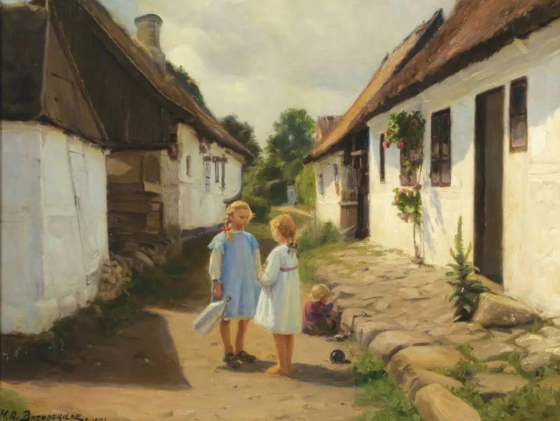 Zwei Kinder in der Straße eines Dorfes - H. A. Brendekilde