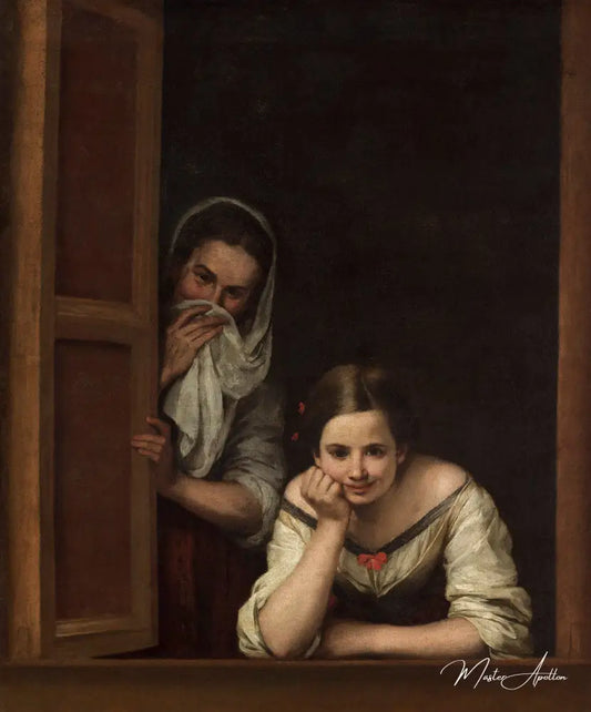 Deux femmes à une fenêtre - Bartolomé Esteban Murillo - Reproductions de tableaux et peintures haut de gamme