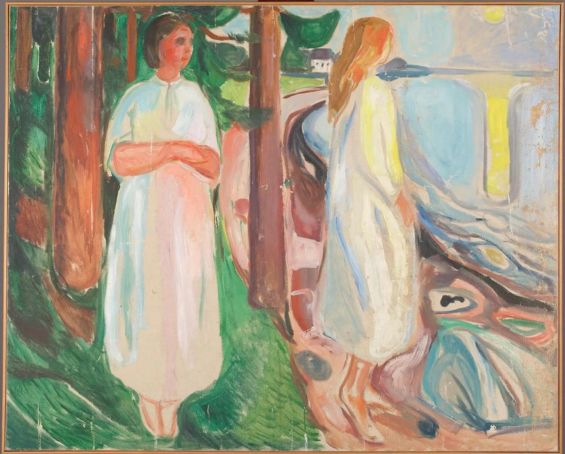 Zwei Frauen in Weiß am Strand - Edvard Munch