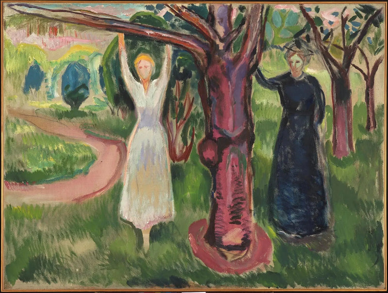 Zwei Frauen unter einem Baum im Garten - Edvard Munch