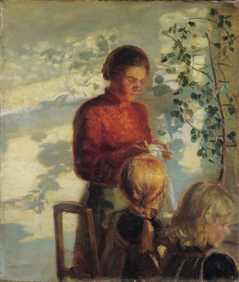 Zwei Mädchen nehmen an einem Nähkurs teil – Anna Ancher