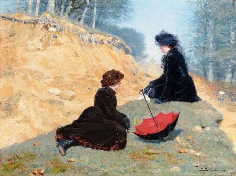 Zwei Mädchen ruhen sich auf einem Weg aus. - H. A. Brendekilde