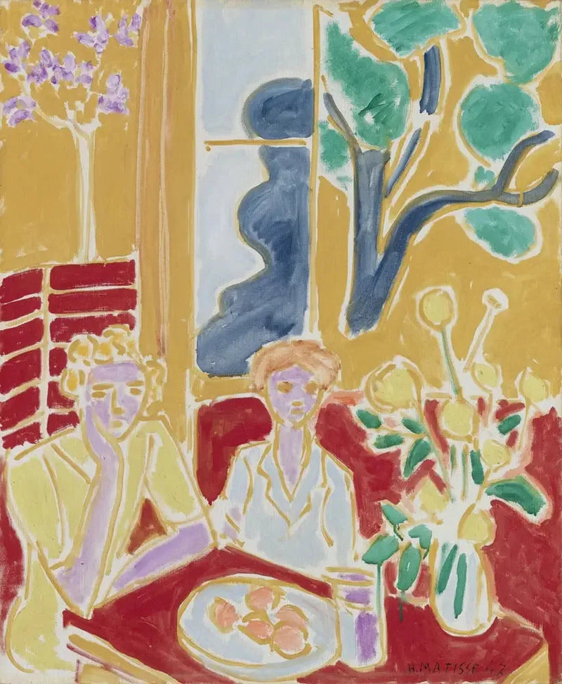 Zwei Mädchen, gelb-rot Hintergrund - Henri Matisse