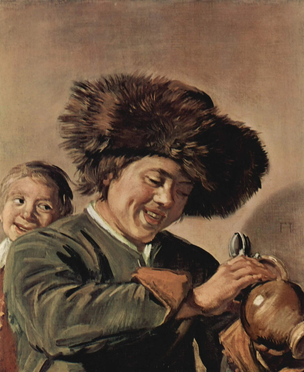 Deux garçons riant avec bière - Frans Hals image 1 reproduction artisanale de tableau