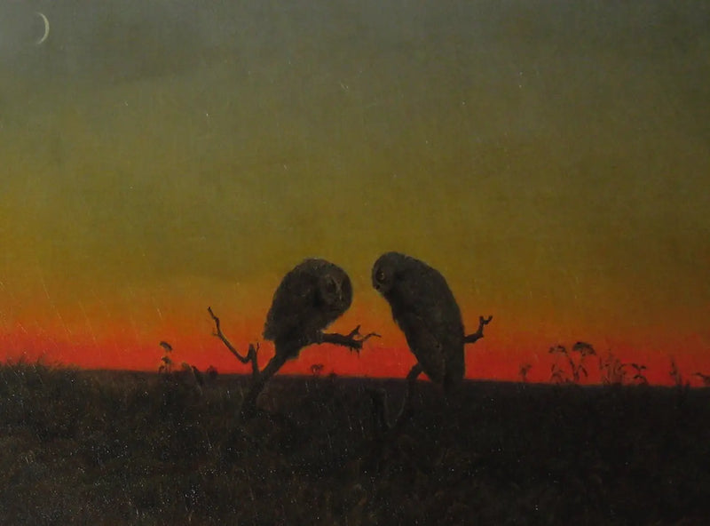 Zwei Eulen beim Sonnenuntergang - Martin Johnson Heade