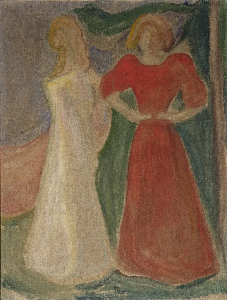 Zwei junge Frauen in Rot und Weiß (Friese Reinhardt) - Edvard Munch