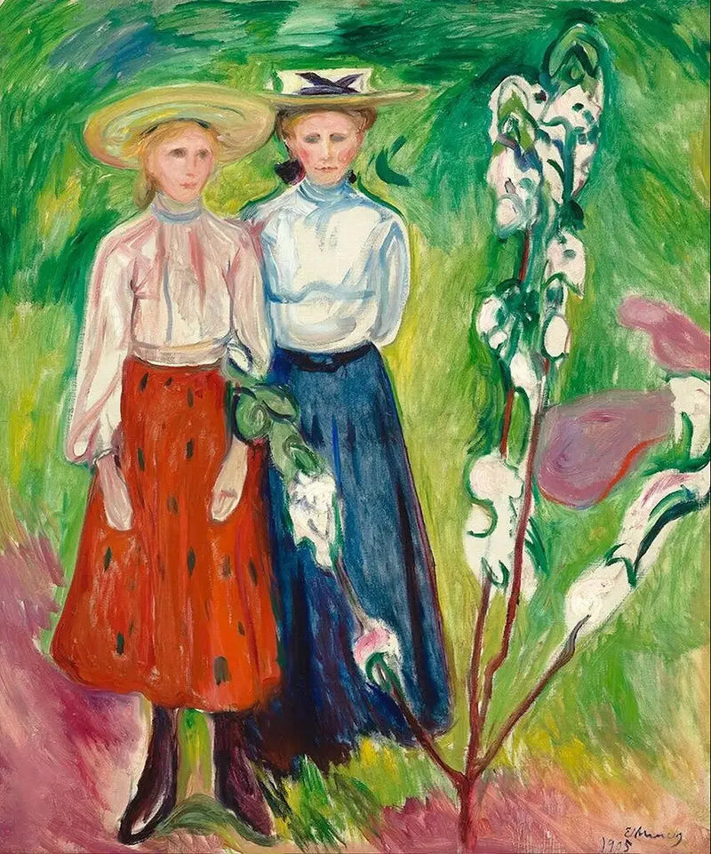 Zwei junge Mädchen im Garten - Edvard Munch