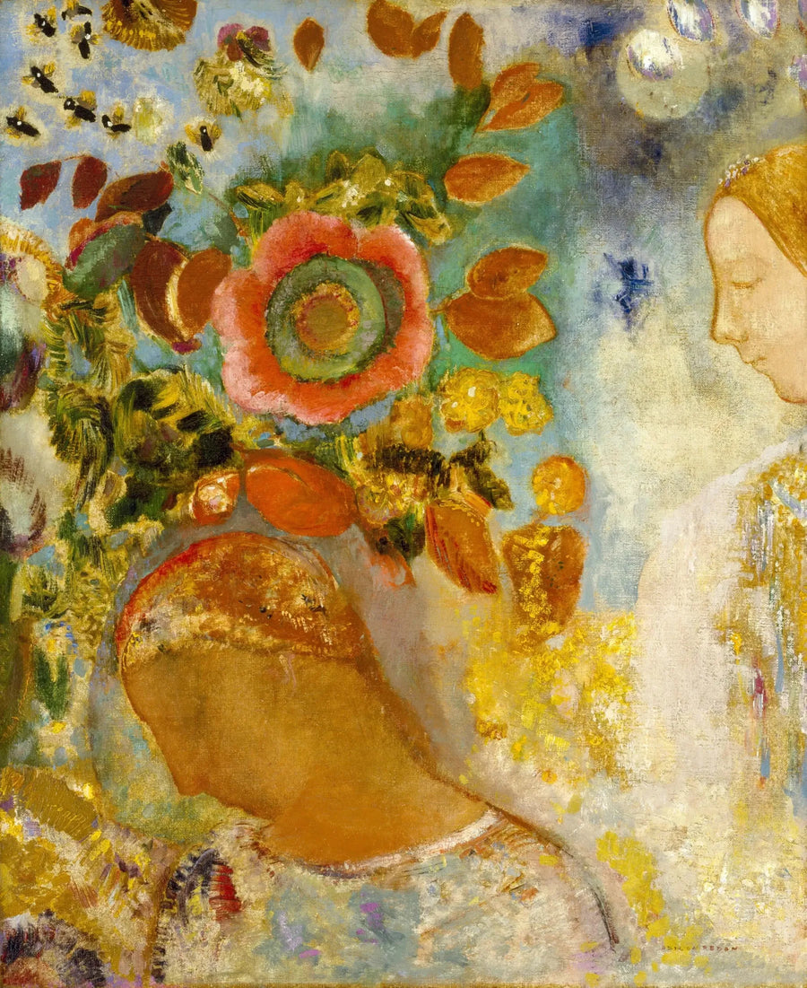 Zwei junge Mädchen unter den Blumen - Odilon Redon