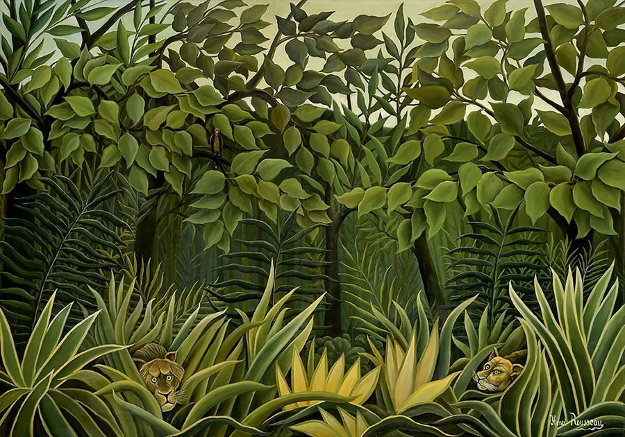 Zwei Löwen auf der Lauer im Dschungel - Henri Rousseau