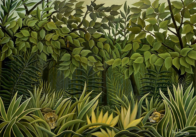 Zwei Löwen auf der Lauer im Dschungel - Henri Rousseau