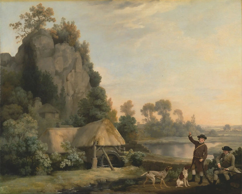 Zwei Herren auf der Jagd, mit Blick auf die Creswell Crags, vor Ort aufgenommen - George Stubbs