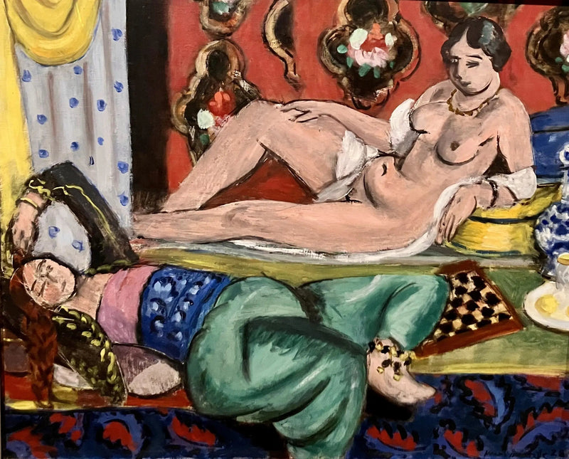 Zwei Odalisken, von denen eine entblößt ist, ornamentaler Hintergrund und Schachbrett - Henri Matisse