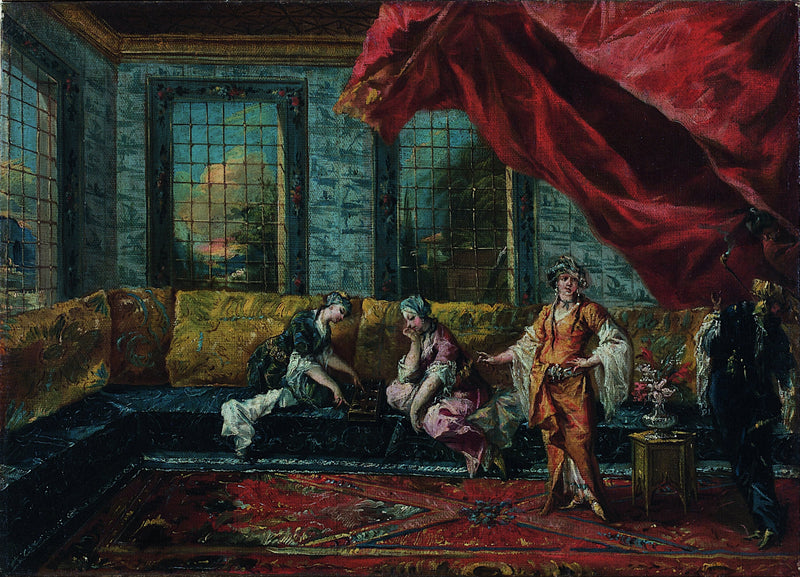 Zwei Odalisken, die im Harem Mancala spielen - Francesco Guardi