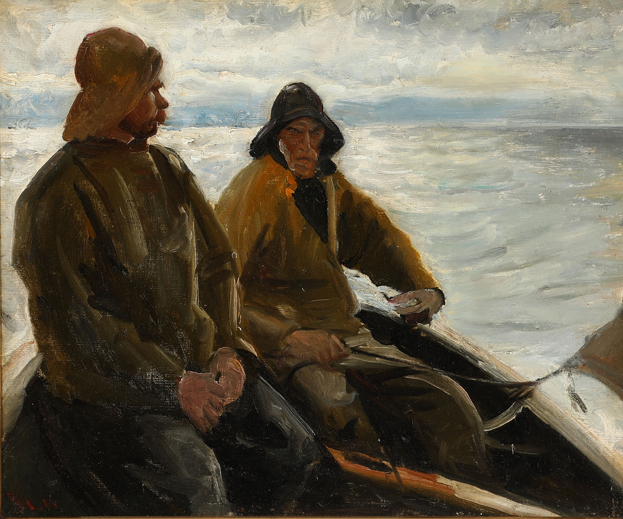Zwei Fischer aus Skagen in einem Ruderboot in der Abenddämmerung. – Michael Peter Ancher