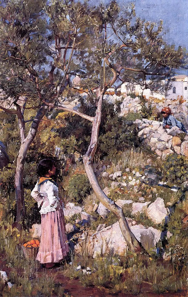 Zwei kleine italienische Mädchen in der Nähe eines Dorfes - John William Waterhouse