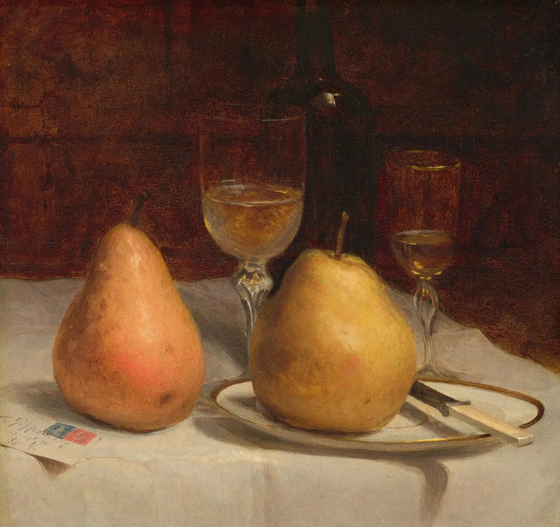 Zwei Birnen auf einem Tisch - Sanford Robinson Gifford