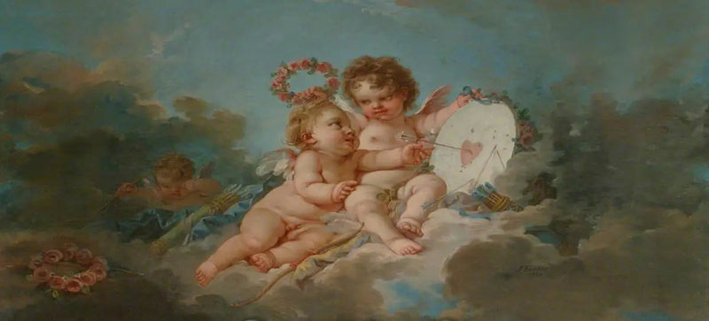 Zwei Putti, die mit einem « Heartboard » spielen - François Boucher