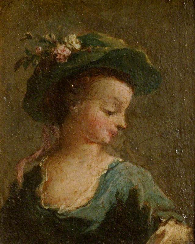 Zwei Gemälde: Ein Mädchen mit Hut in Profilansicht und ein Mädchen mit Hut frontal (Diptychon, linkes Paneel) - Francesco Guardi