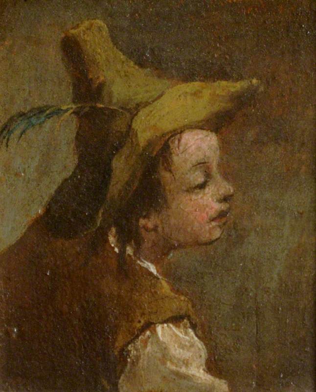 Zwei Gemälde: Ein Kopf eines Jungen und ein Kopf eines Mädchens (Diptychon, linkes Paneel) - Francesco Guardi