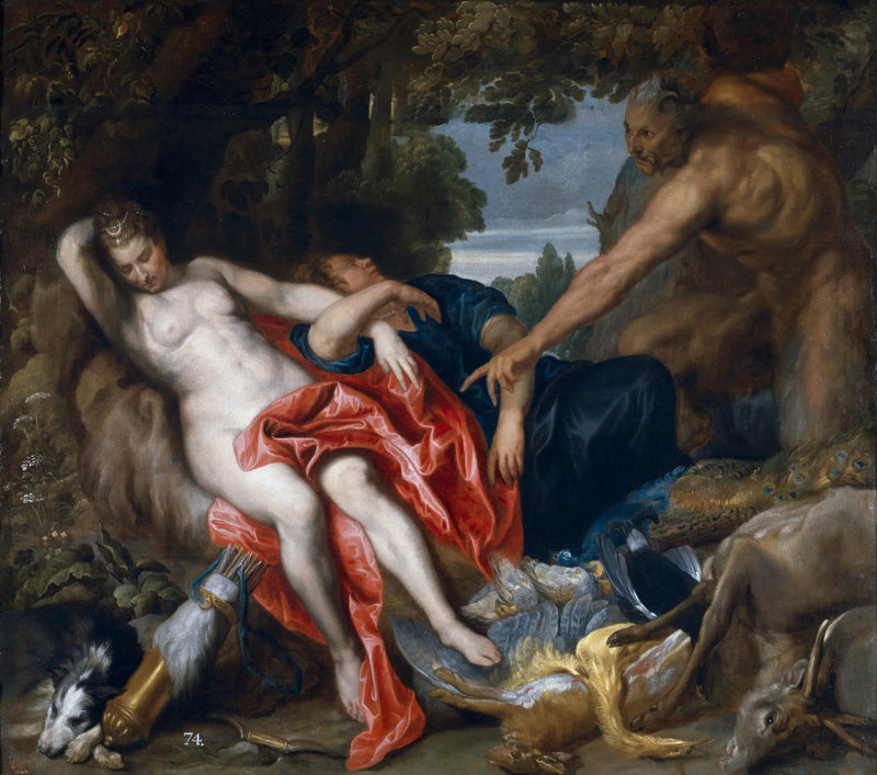 Diane und eine Nymphe, überrascht von einem Satyr - Antoine van Dyck
